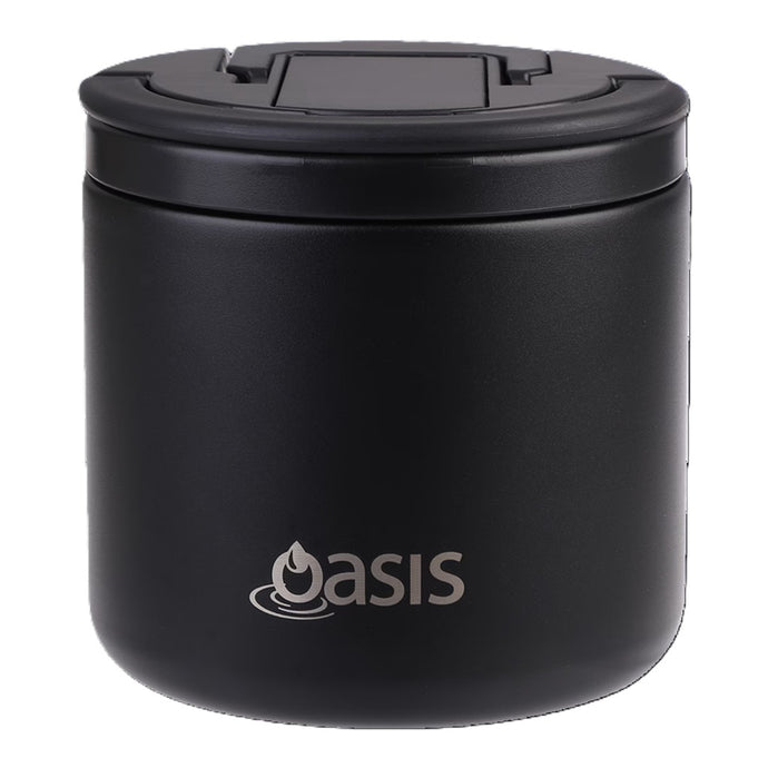 Oasis Stainless Steel Double Wall Insulated Food Flask with Quick Release Lid & Sport 550ml - Black
