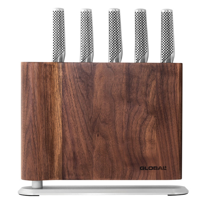 Global UKU Knife Block Set Walnut - 6 Piece (18+ PROOF OF AGE REQUIRED)