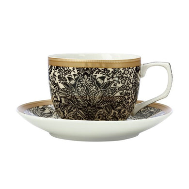 Casa Domani William Morris Cup & Saucer 240ML Black Seaweed Gift Boxed