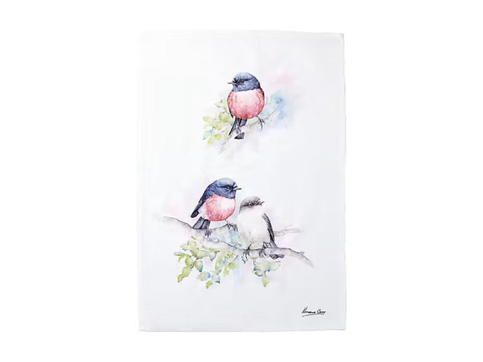 Maxwell & Williams Katherine Castle Bird Life Tea Towel 50x70cm Pink Robin - ZOES Kitchen