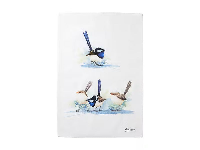 Maxwell & Williams Katherine Castle Bird Life Tea Towel 50x70cm Blue Wren - ZOES Kitchen