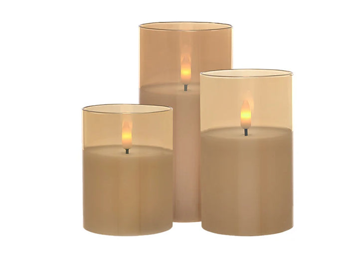 Maxwell & Williams Let's Get Lit LED Flameless Candle Hurricane Gold - Set of 3 Gift Boxed