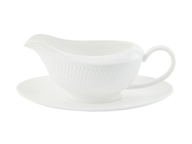 Maxwell & Williams White Basics Diamonds Gravy Boat & Saucer 480ML - Gift Boxed