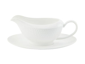 Maxwell & Williams White Basics Diamonds Gravy Boat & Saucer 480ML - Gift Boxed