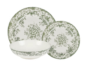Casa Domani Rosetta Coupe Dinner Set 12 Piece Antique Green Gift Boxed