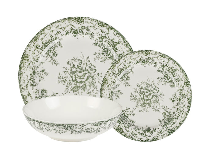 Casa Domani Rosetta Coupe Dinner Set 12 Piece Antique Green Gift Boxed