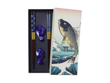 Load image into Gallery viewer, Tokyo Design Chopstick Blue Fish Chopsticks with Rest 4 Piece Gift Boxed Assorted