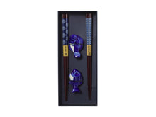 Load image into Gallery viewer, Tokyo Design Chopstick Blue Fish Chopsticks with Rest 4 Piece Gift Boxed Assorted
