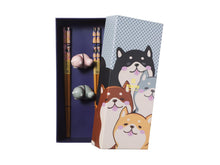 Load image into Gallery viewer, Tokyo Design Chopstick Shiba Dog Chopsticks with Rest 4 Piece Gift Boxed Assorted