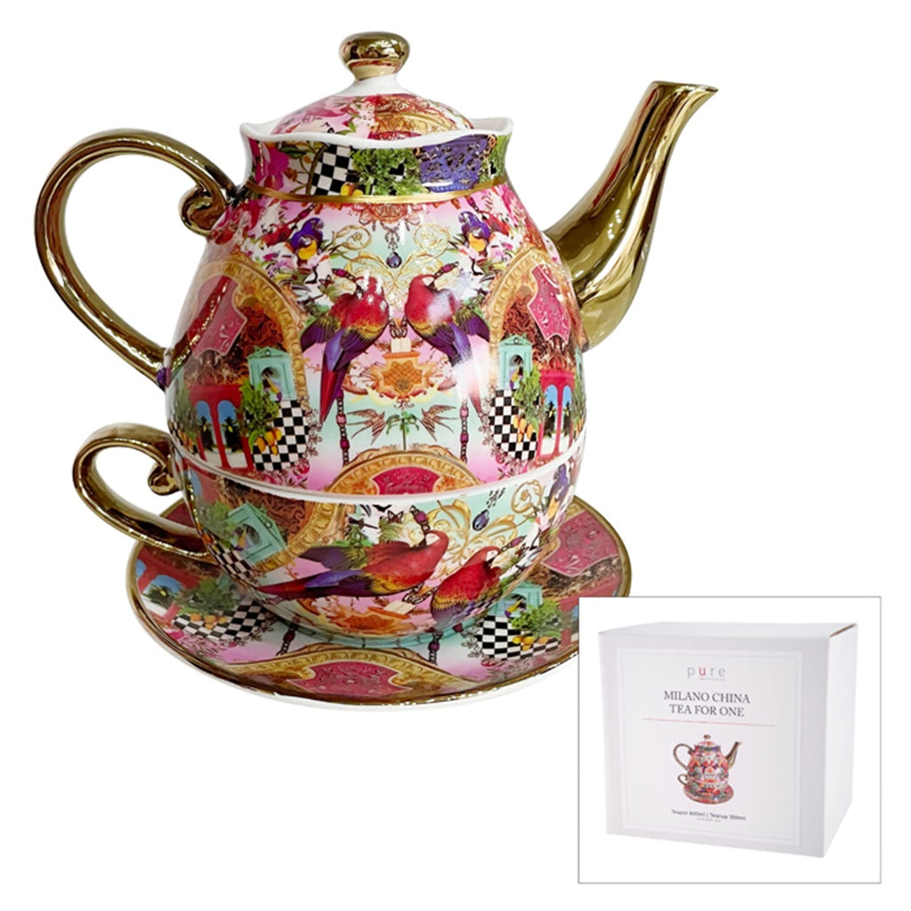 Milano China Tea For One - Gold Red Parrot | ZOES Kitchen