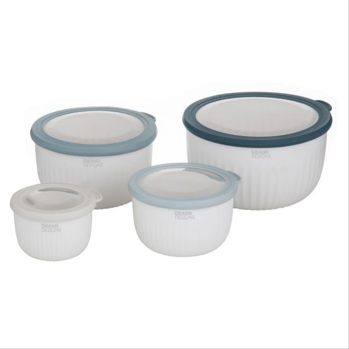 Grand Designs Stack & Store Bowls Set Of 4 White/Grey/Green 550ml/1.5L/2.1L/3.4L 22x22x13 - ZOES Kitchen