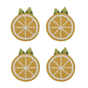 Coast to Coast Limone Set of 4 Beaded Coaster 10cm - Yellow