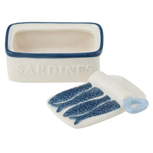 Load image into Gallery viewer, Coast to Coast Sardine Ceramic Trinket Box 12x9x6cm - White/Blue