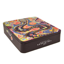 Load image into Gallery viewer, Banksia Red Aboriginal Art Garriya Rainbow Serpent Tin - Jersey Caramel Fudge 200g
