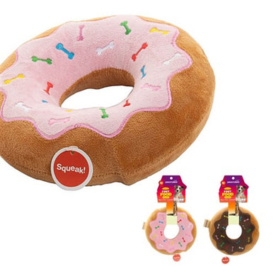 Paws & Claws Fast Food Mega Donut Squeaker 20cm - 2 Assorted Colours Pink/Brown - ZOES Kitchen