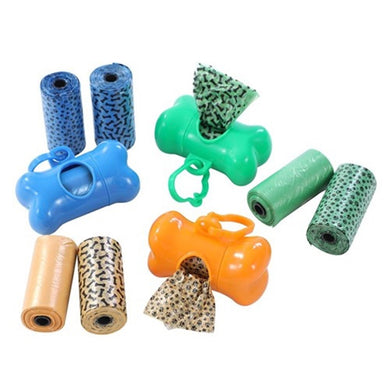 Paws & Claws Clean Up Bags & Dispenser 3 Rolls/ 60 Bags 31.5x22cm - 3 Assorted Colours Green/Blue/Orange - ZOES Kitchen