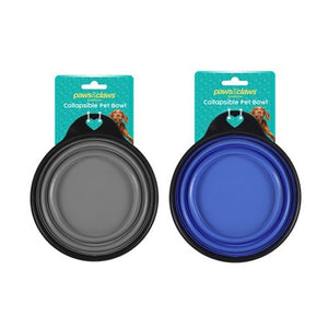 Paws & Claws Collapsible Pet Travel Bowl 17x14x5cm - 2 Assorted Colours Grey/Blue - ZOES Kitchen