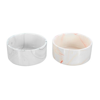 Paws & Claws Ceramic Pet Bowl Marble 16cm 950ml - 2 Assorted Colours Grey/Pink - ZOES Kitchen