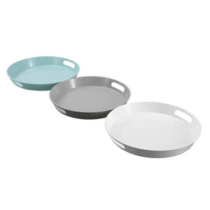 Lemon & Lime Melamine Large Handled Serving Tray Round 38cm - 3 Assorted Colours White/Grey/Blue - ZOES Kitchen