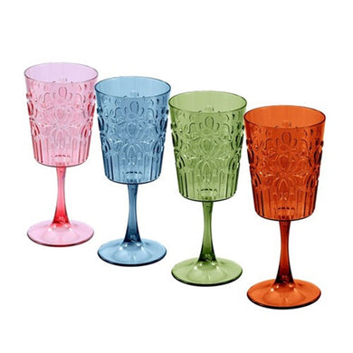 Floral Deco Wine Goblet 390ml - 4 Assorted Colours - ZOES Kitchen