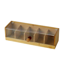 Load image into Gallery viewer, Leaf &amp; Bean Bamboo Tea Box with Transparent Lid - 36x13x10cm