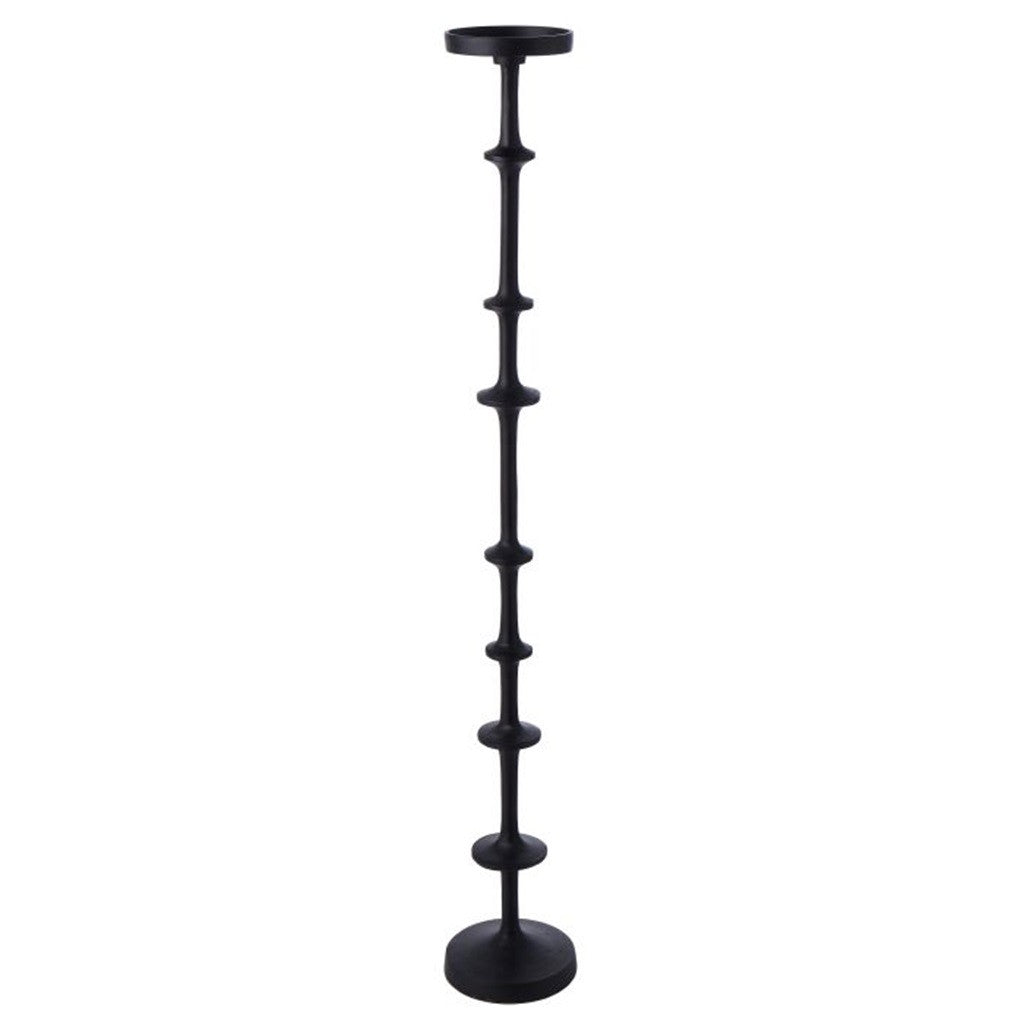 Amalfi Ridged Black Metal Floor Standing Candle Holder 13x13x91cm