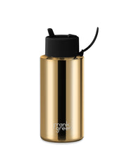 Load image into Gallery viewer, Frank Green Ceramic 34oz Straw Bottle - Limited Edition Gold with Flip Straw Lid Midnight