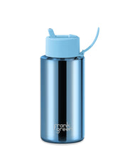 Load image into Gallery viewer, Frank Green Ceramic 34oz Straw Bottle with Flip Straw Lid - Chrome Sky Blue