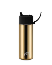 Load image into Gallery viewer, Frank Green Ceramic 20oz Straw Bottle - Limited Edition Gold with Flip Straw Lid Midnight
