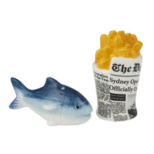 Load image into Gallery viewer, Coast to Coast Reggie Fish n Chips 2 Piece Ceramic Salt &amp; Pepper Set 6x8.5cm