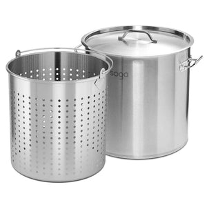 SOGA 33L 18/10 Stainless Steel Stockpot with Perforated Stock pot Basket Pasta Strainer