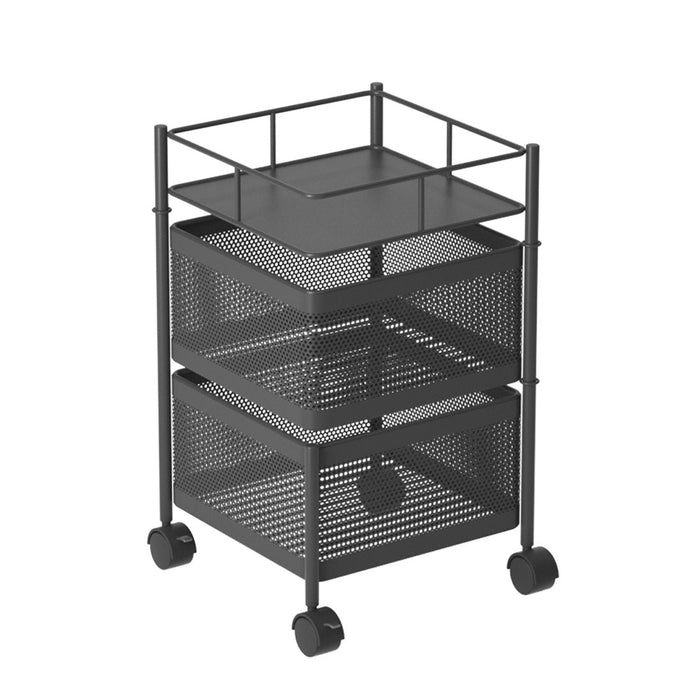 SOGA 2 Tier Steel Square Rotating Kitchen Cart Multi-Functional Shelves Portable Storage Organizer with Wheels - ZOES Kitchen