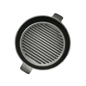 SOGA 25cm Round Ribbed Cast Iron Frying Pan Skillet Steak Sizzle Platter with Handle - ZOES Kitchen
