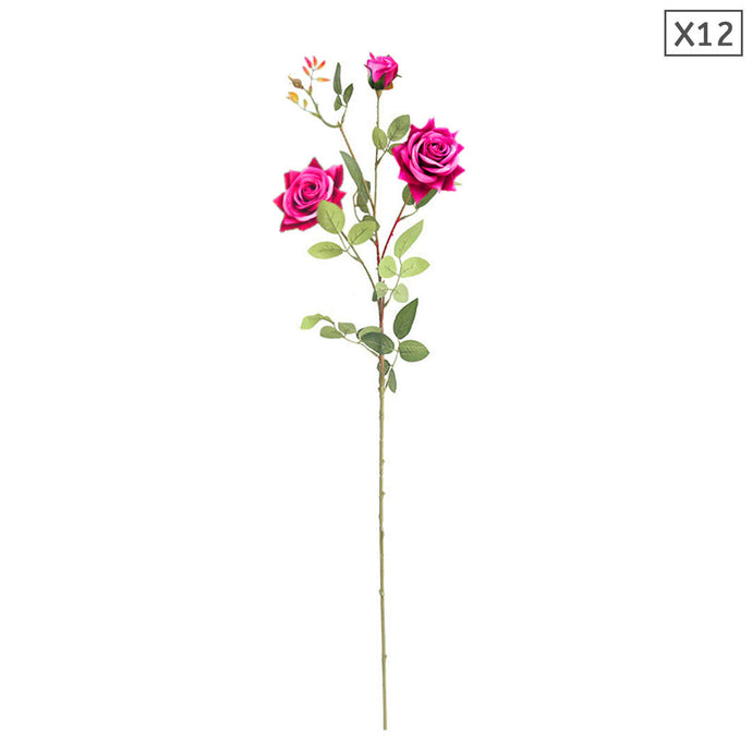 SOGA 12pcs Artificial Silk Flower Fake Rose Bouquet Table Decor Dark Pink - ZOES Kitchen