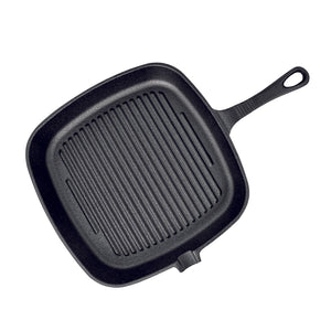 SOGA 23.5cm Square Ribbed Cast Iron Frying Pan Skillet Steak Sizzle Platter with Handle - ZOES Kitchen