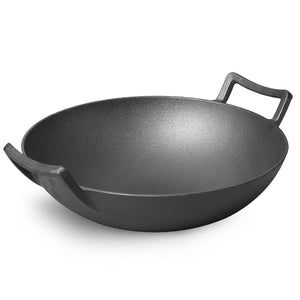 SOGA 32cm Commercial Cast Iron Wok FryPan Fry Pan with Double Handle - ZOES Kitchen
