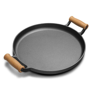 SOGA 31cm Cast Iron Frying Pan Skillet Steak Sizzle Fry Platter With Wooden Handle No Lid - ZOES Kitchen