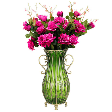 SOGA 51cm Green Glass Tall Floor Vase with 12pcs Artificial Fake Flower Set - ZOES Kitchen