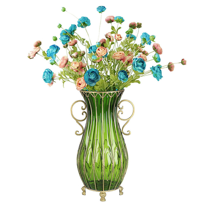 SOGA 51cm Green Glass Tall Floor Vase with 12pcs Artificial Fake Flower Set - ZOES Kitchen