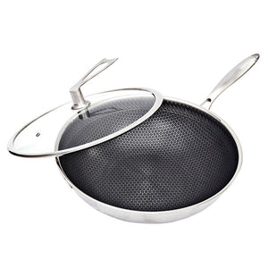 SOGA 32cm Stainless Steel Tri-Ply Frying Cooking Fry Pan Textured Non Stick Interior Skillet with Glass Lid - ZOES Kitchen