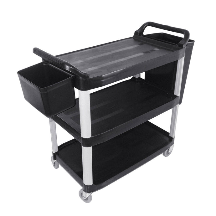 SOGA 3 Tier Food Trolley Food Waste Cart With Two Bins Storage Kitchen Black 83x43x95cm Small - ZOES Kitchen