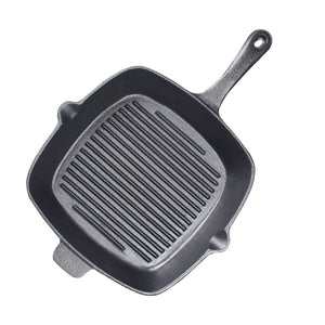 SOGA 26cm Square Ribbed Cast Iron Frying Pan SkilletSteak Sizzle Platter with Handle - ZOES Kitchen