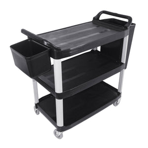 SOGA 3 Tier Food Trolley Food Waste Cart With Two Bins Storage Kitchen Black Large - ZOES Kitchen