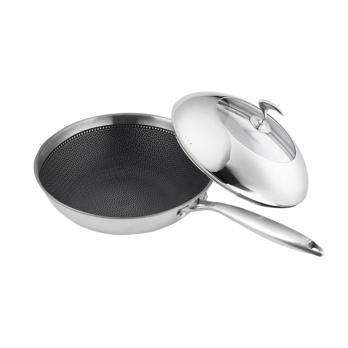 SOGA 18/10 Stainless Steel Fry Pan 30cm Frying Pan Top Grade Cooking Non Stick Interior Skillet with Lid - ZOES Kitchen