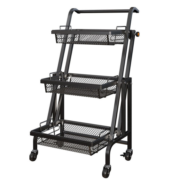 SOGA 3 Tier Steel Black Adjustable Kitchen Cart Multi-Functional Shelves Portable Storage Organizer with Wheels - ZOES Kitchen