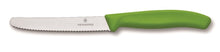 Load image into Gallery viewer, Victorinox Tomatoe &amp; Sausage Knife Round Tip - Wavy Edge - Green 11cm - ZOES Kitchen