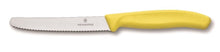 Load image into Gallery viewer, Victorinox Tomatoe &amp; Sausage Knife Round Tip - Wavy Edge - Yellow 11cm - ZOES Kitchen