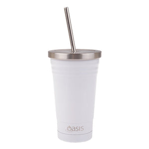 Oasis S/S D/W Ins Smoothie Tumbler W/Straw 500ml - White - ZOES Kitchen