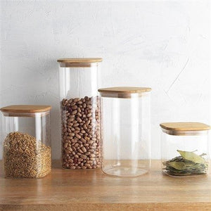 Square Glass and Bamboo Jar 1.75L, Kitchen Organisation