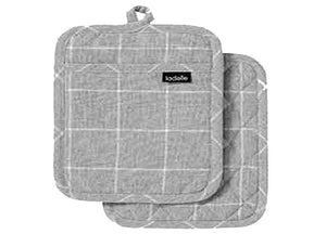 Ladelle Eco Check Grey 2pk Pot Holder - ZOES Kitchen